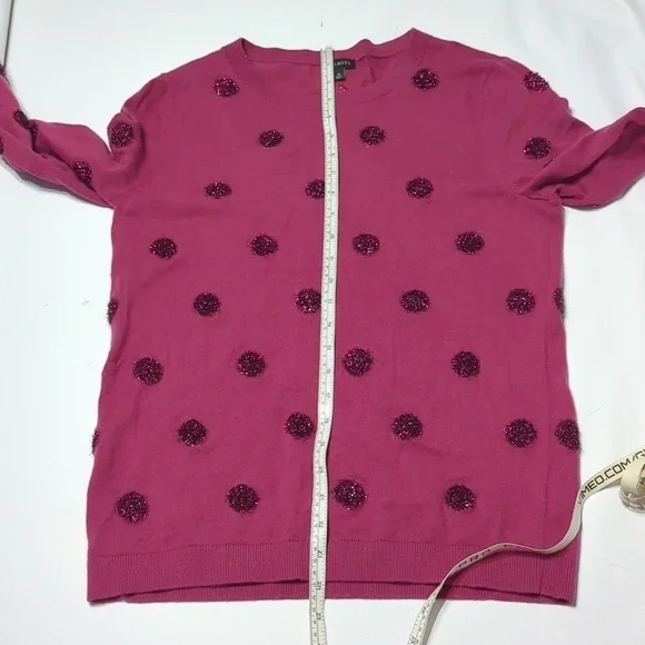 Talbots Women's Sweater Tinsel Dot Pink Metallic Lambs Wool Christmas Holiday M - Picture 6 of 9
